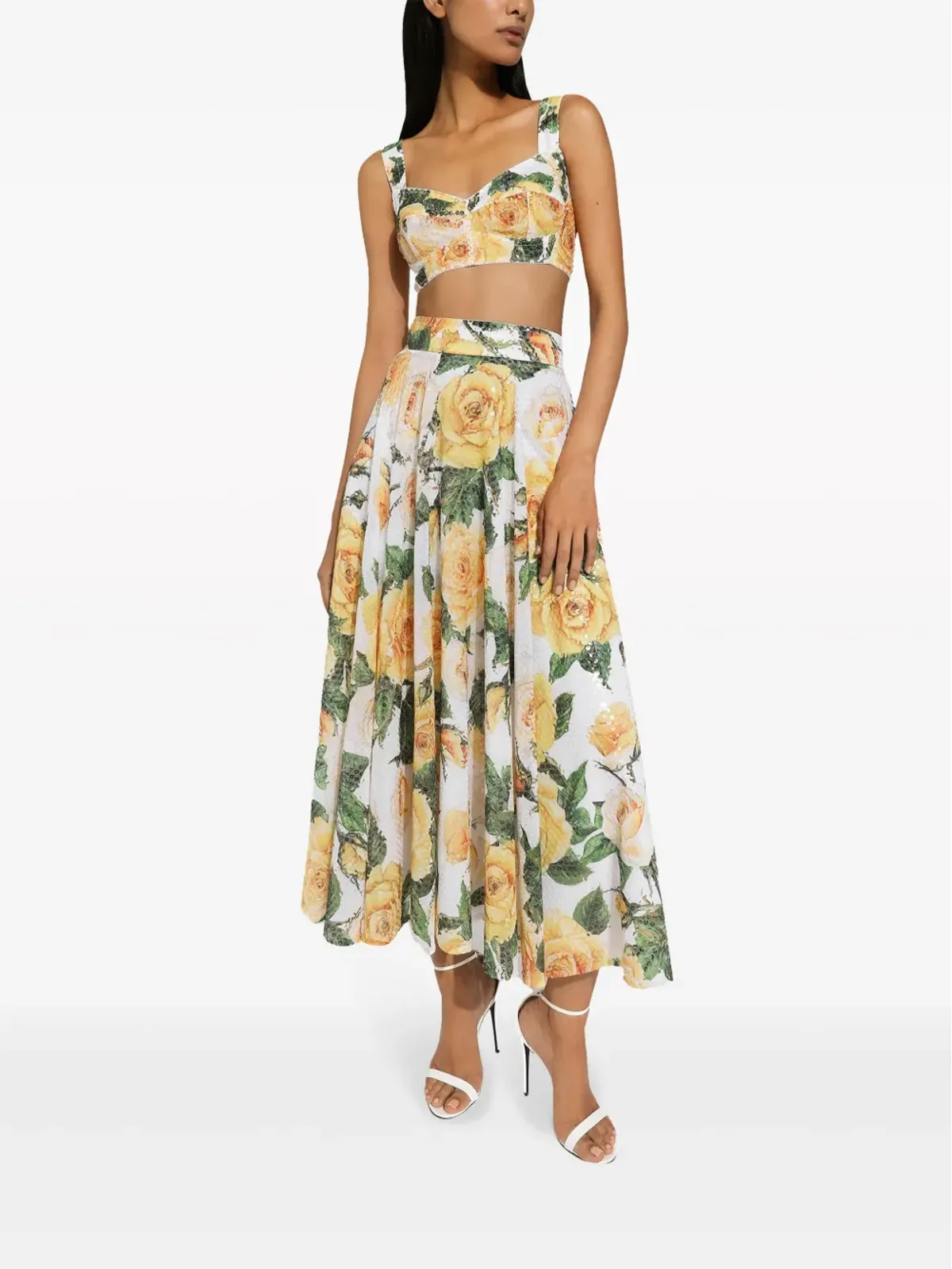 Dolce & Gabbana ローズプリントのスパンコール装飾コルセットトップ - ホワイト - 画像2
