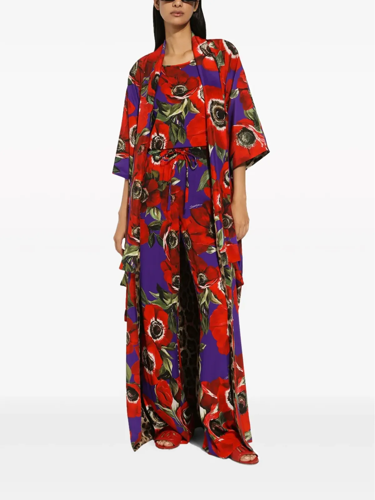 Dolce & Gabbana フローラルプリント ドローストリングウエストバンド パラッツォパンツ - レッド - 画像2