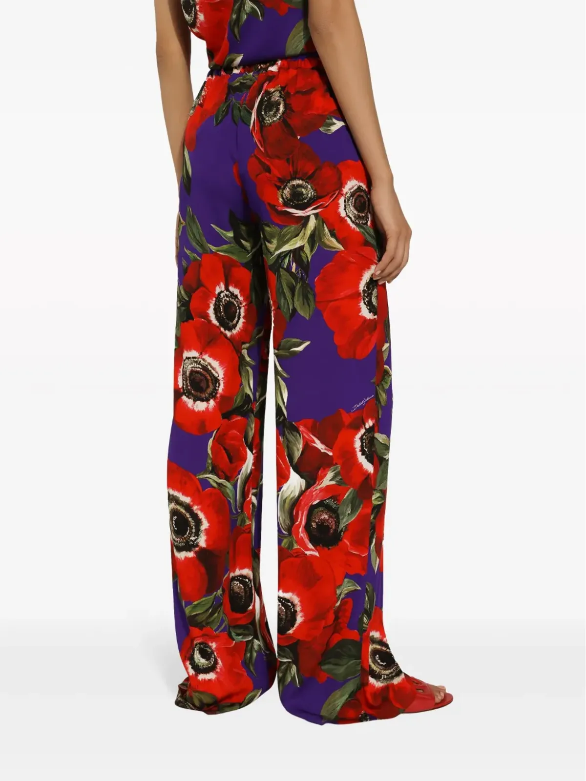 Dolce & Gabbana フローラルプリント ドローストリングウエストバンド パラッツォパンツ - レッド - 画像3