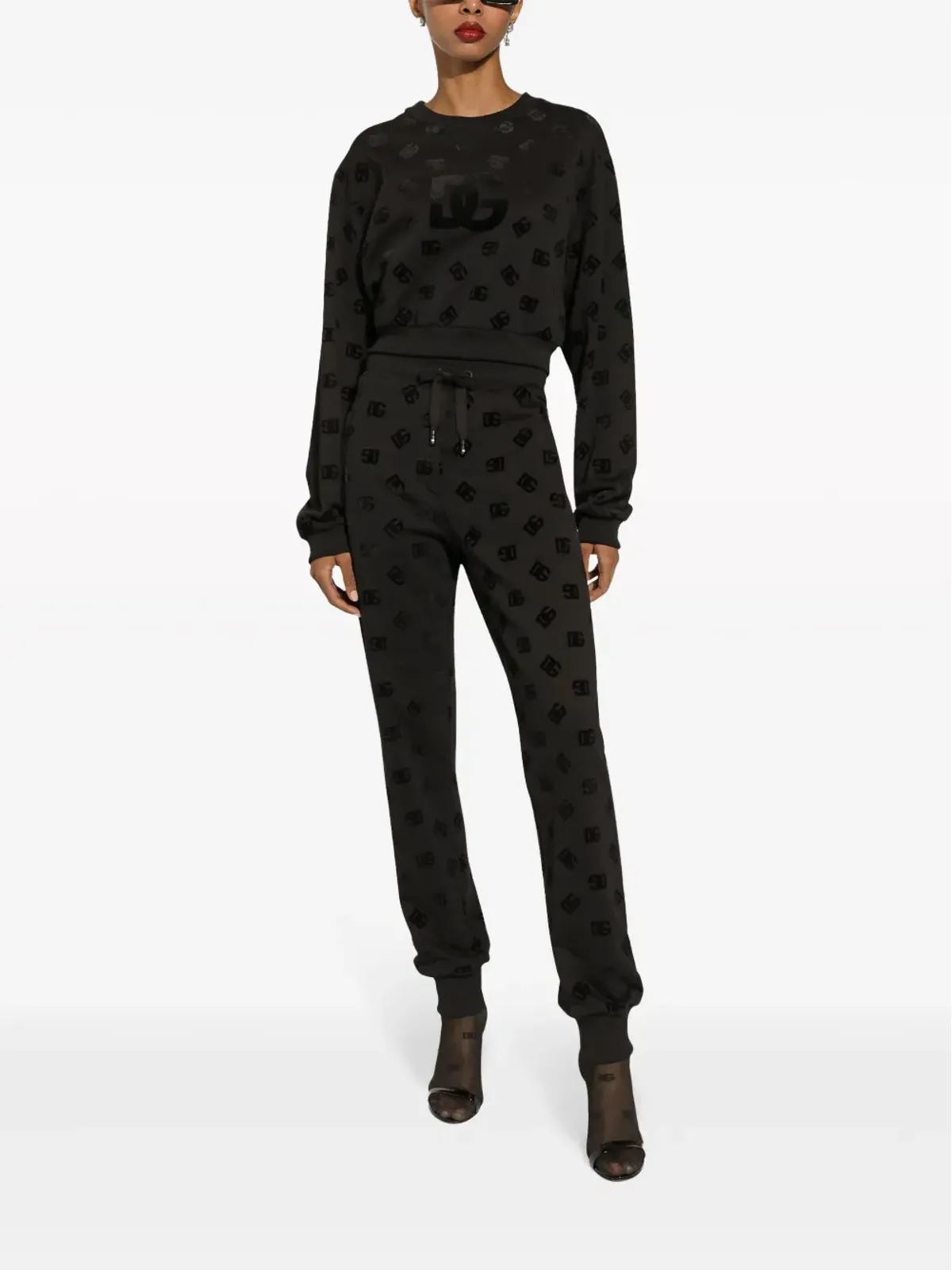 Dolce & Gabbana ロゴ入りフロックドコットン トラックパンツ - 画像3