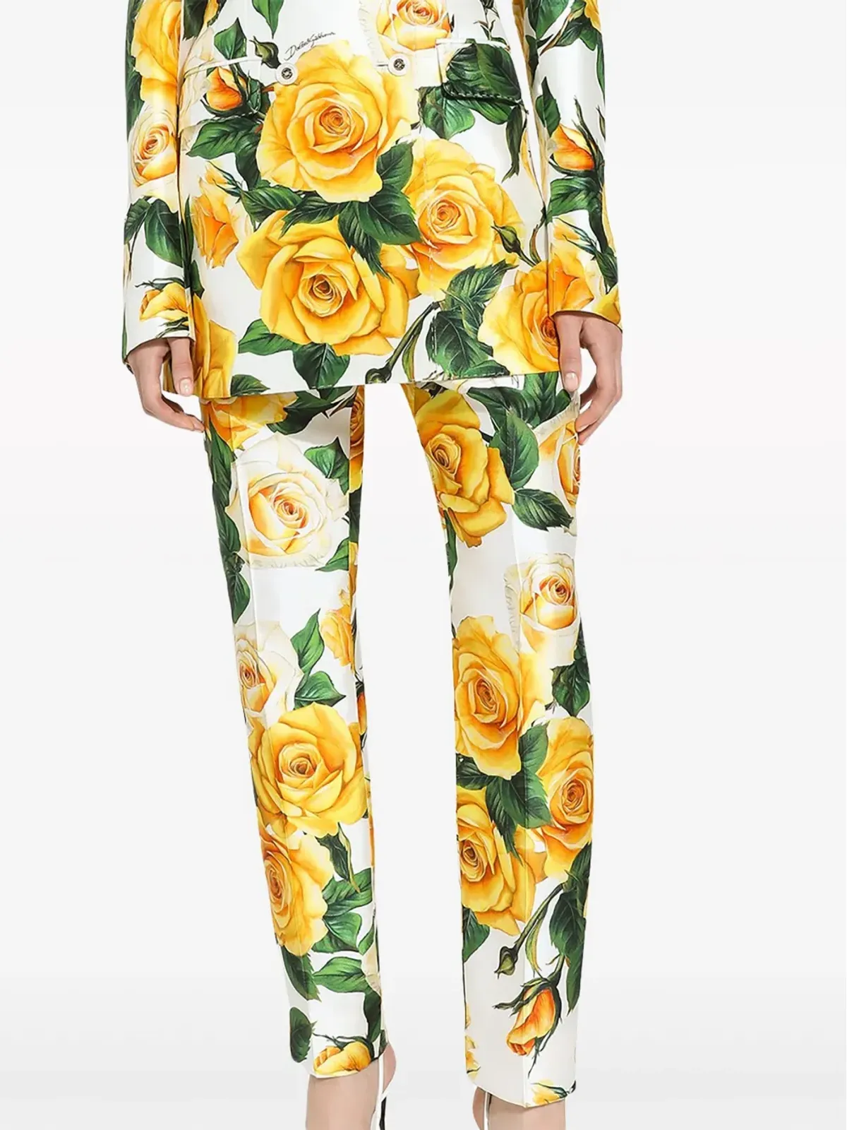Dolce & Gabbana ローズプリント ハイウエストパンツ - ホワイト - 画像5