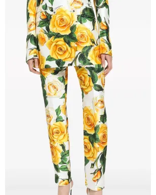 Dolce & Gabbana ローズプリント ハイウエストパンツ - ホワイト - サムネイル5