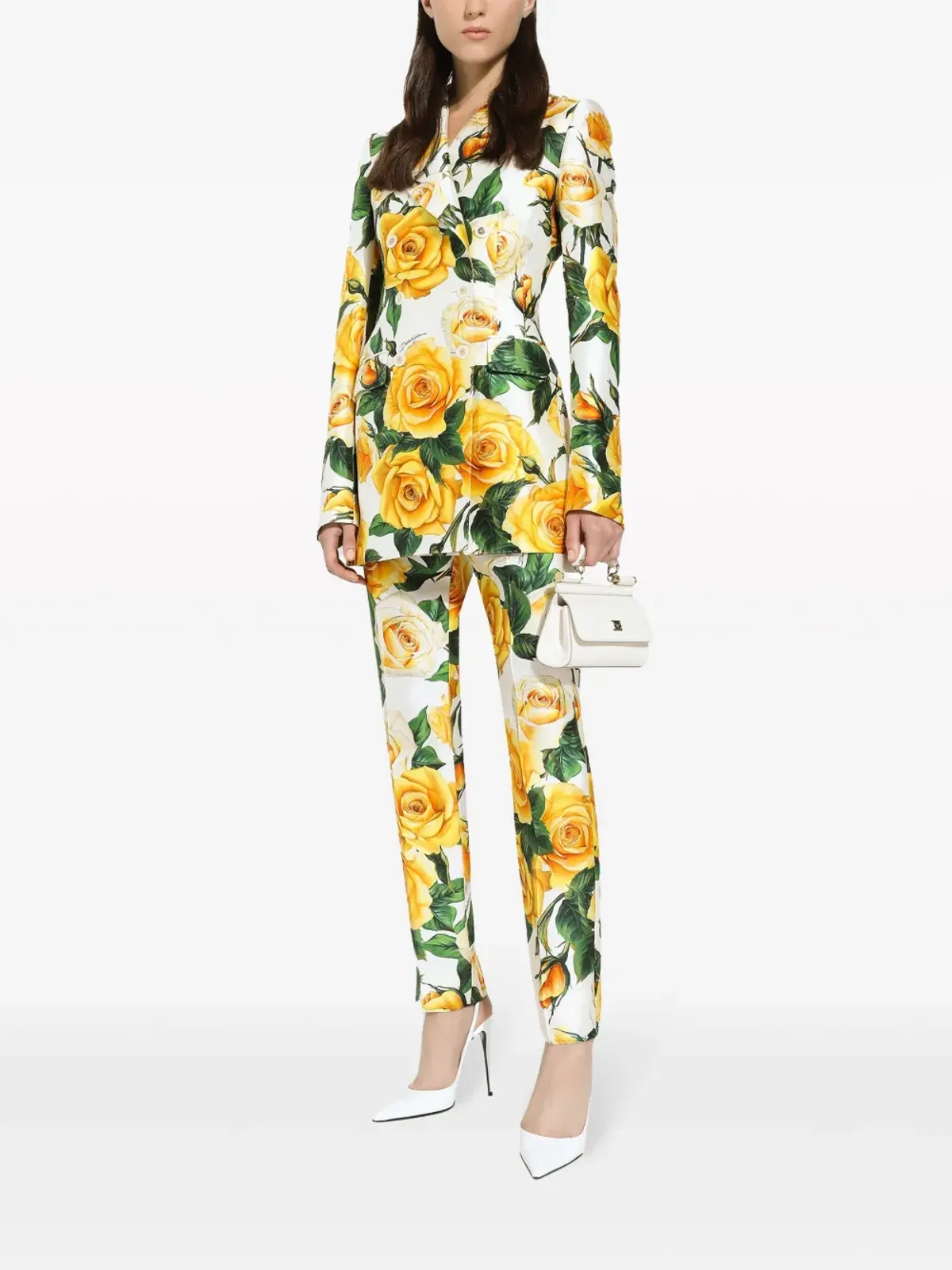 Dolce & Gabbana ローズプリント ハイウエストパンツ - ホワイト - 画像2
