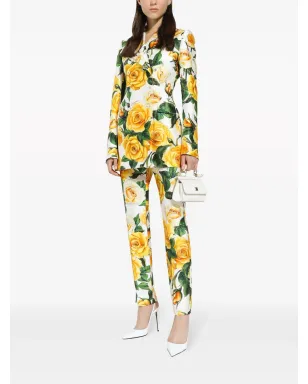 Dolce & Gabbana ローズプリント ハイウエストパンツ - ホワイト - サムネイル2