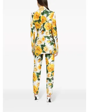 Dolce & Gabbana ローズプリント ハイウエストパンツ - ホワイト - サムネイル3