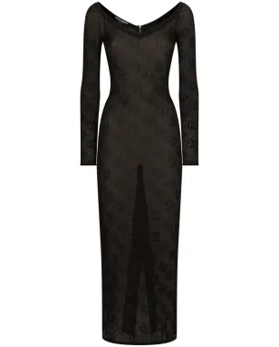 Dolce & Gabbana ロゴジャカード Vネック マキシドレス - ブラック - サムネイル1
