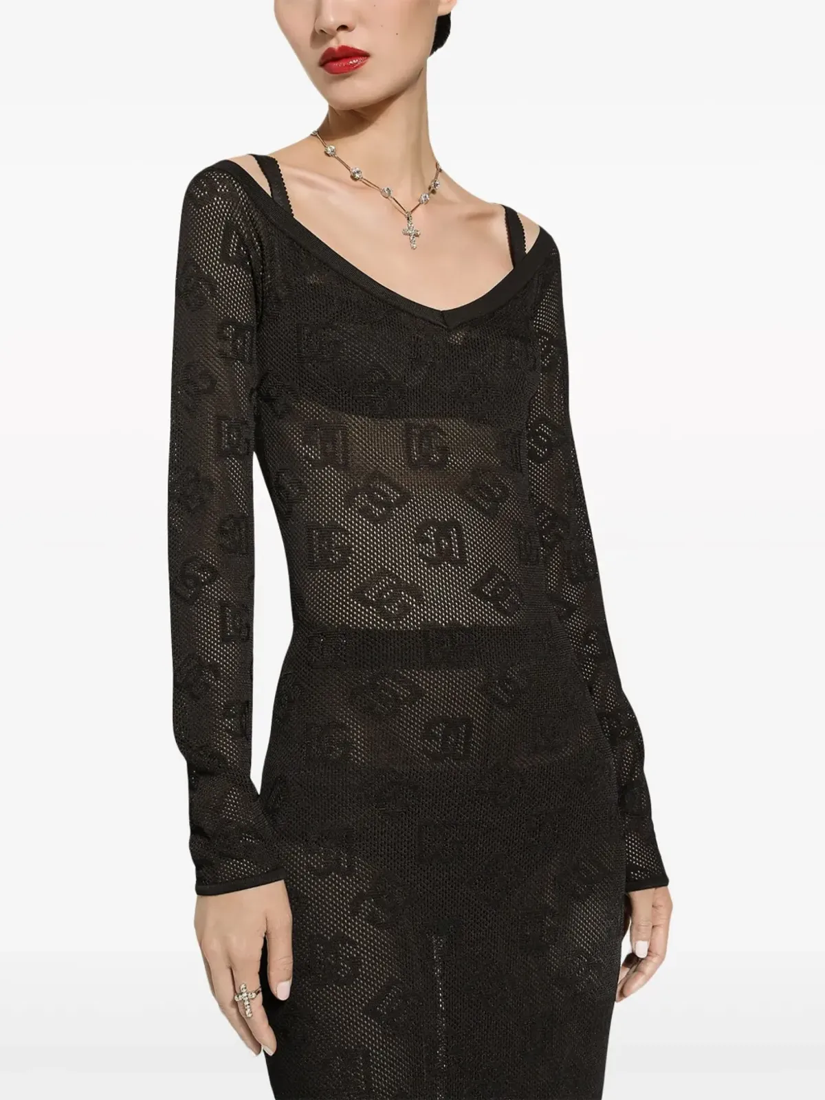 Dolce & Gabbana ロゴジャカード Vネック マキシドレス - ブラック - 画像5
