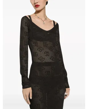 Dolce & Gabbana ロゴジャカード Vネック マキシドレス - ブラック - サムネイル5