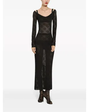 Dolce & Gabbana ロゴジャカード Vネック マキシドレス - ブラック - サムネイル3