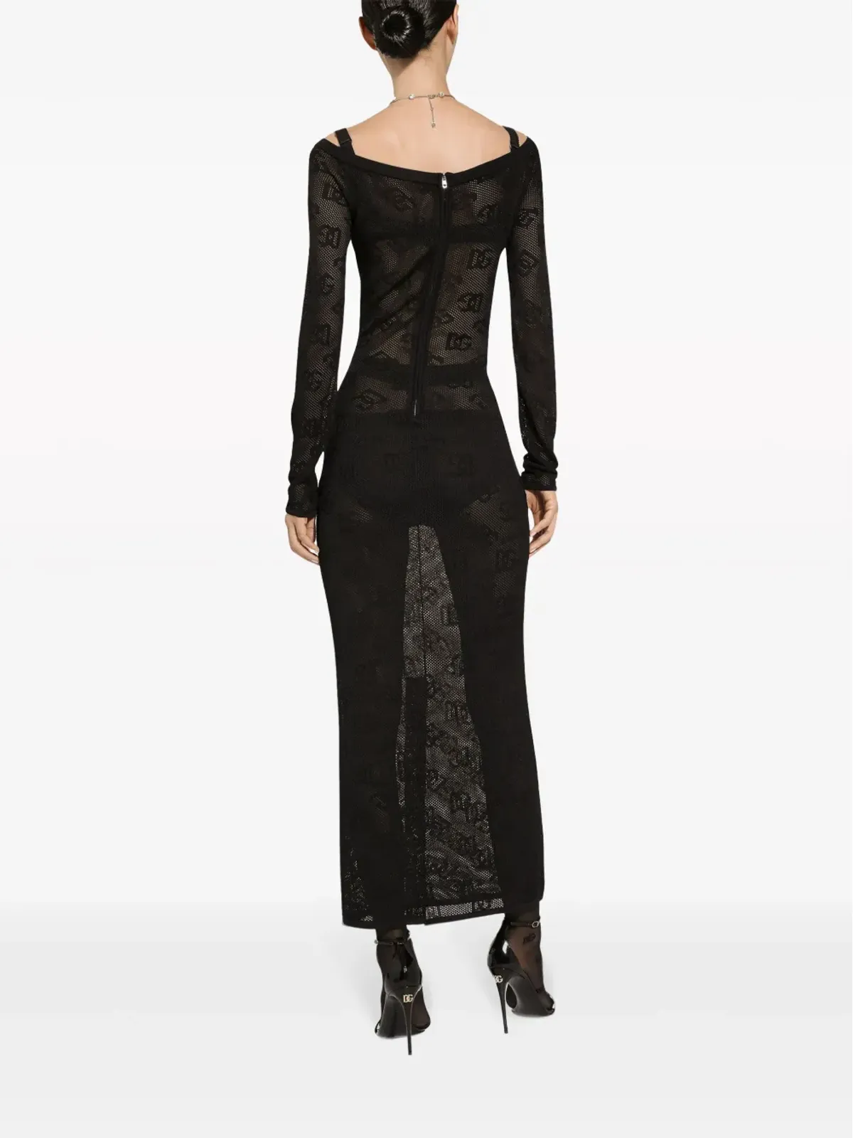 Dolce & Gabbana ロゴジャカード Vネック マキシドレス - ブラック - 画像4