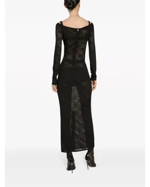 Dolce & Gabbana ロゴジャカード Vネック マキシドレス - ブラック - サムネイル4