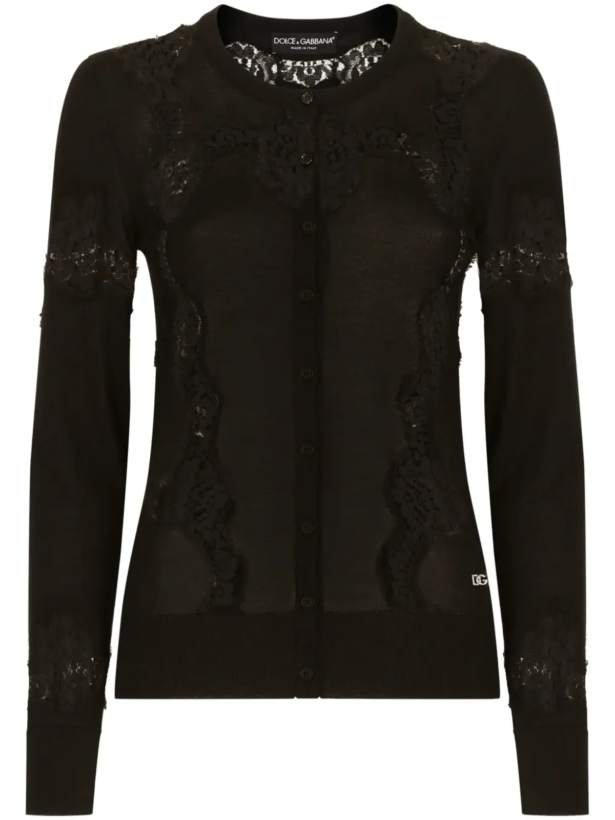 Dolce & Gabbana レースディテールのパネル編みカーディガン - ブラック - 画像1