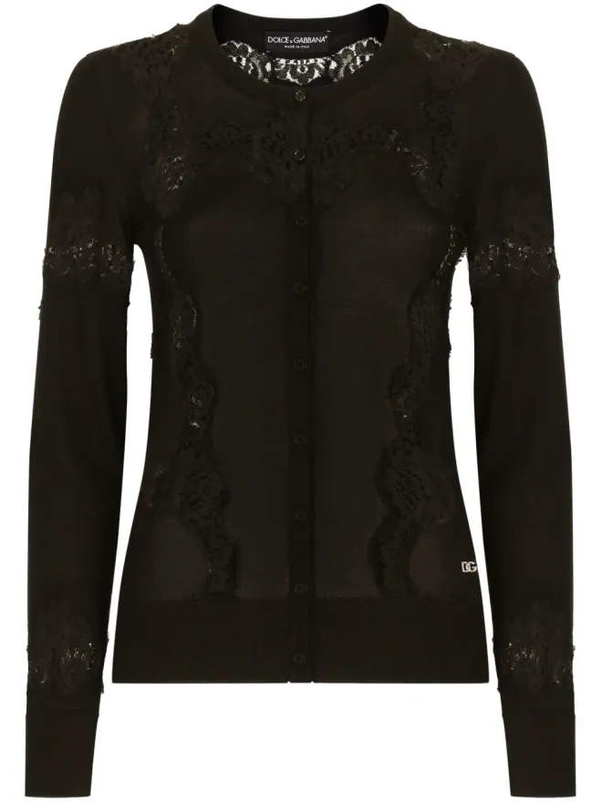 Dolce & Gabbana Dolce & Gabbana レースディテールのパネル編みカーディガン - ブラックの商品画像