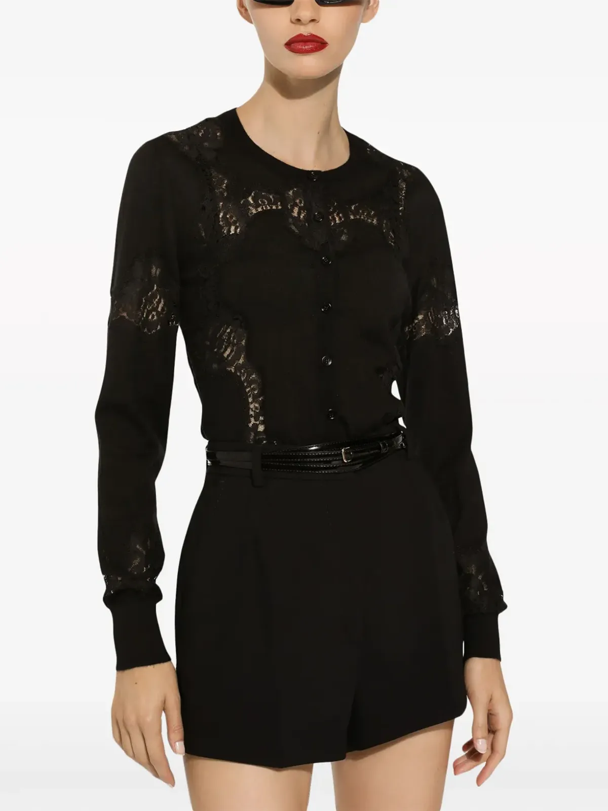 Dolce & Gabbana レースディテールのパネル編みカーディガン - ブラック - 画像5