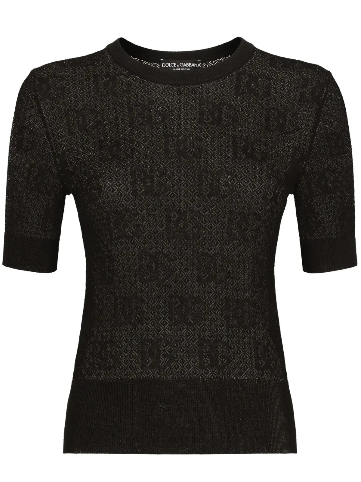 Dolce & Gabbana モノグラムジャカード ラウンドネック トップ - ブラック - 画像1
