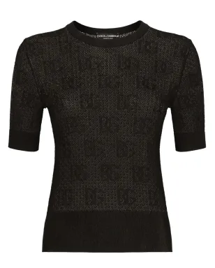 Dolce & Gabbana モノグラムジャカード ラウンドネック トップ - ブラック - サムネイル1