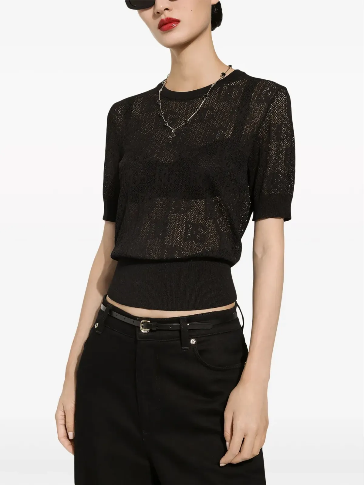Dolce & Gabbana モノグラムジャカード ラウンドネック トップ - ブラック - 画像5