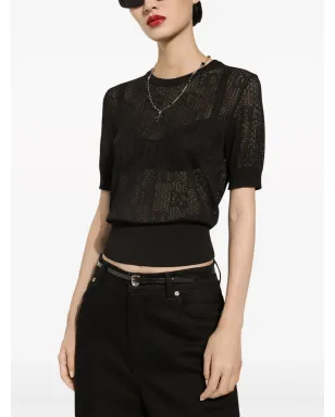 Dolce & Gabbana モノグラムジャカード ラウンドネック トップ - ブラック - サムネイル5