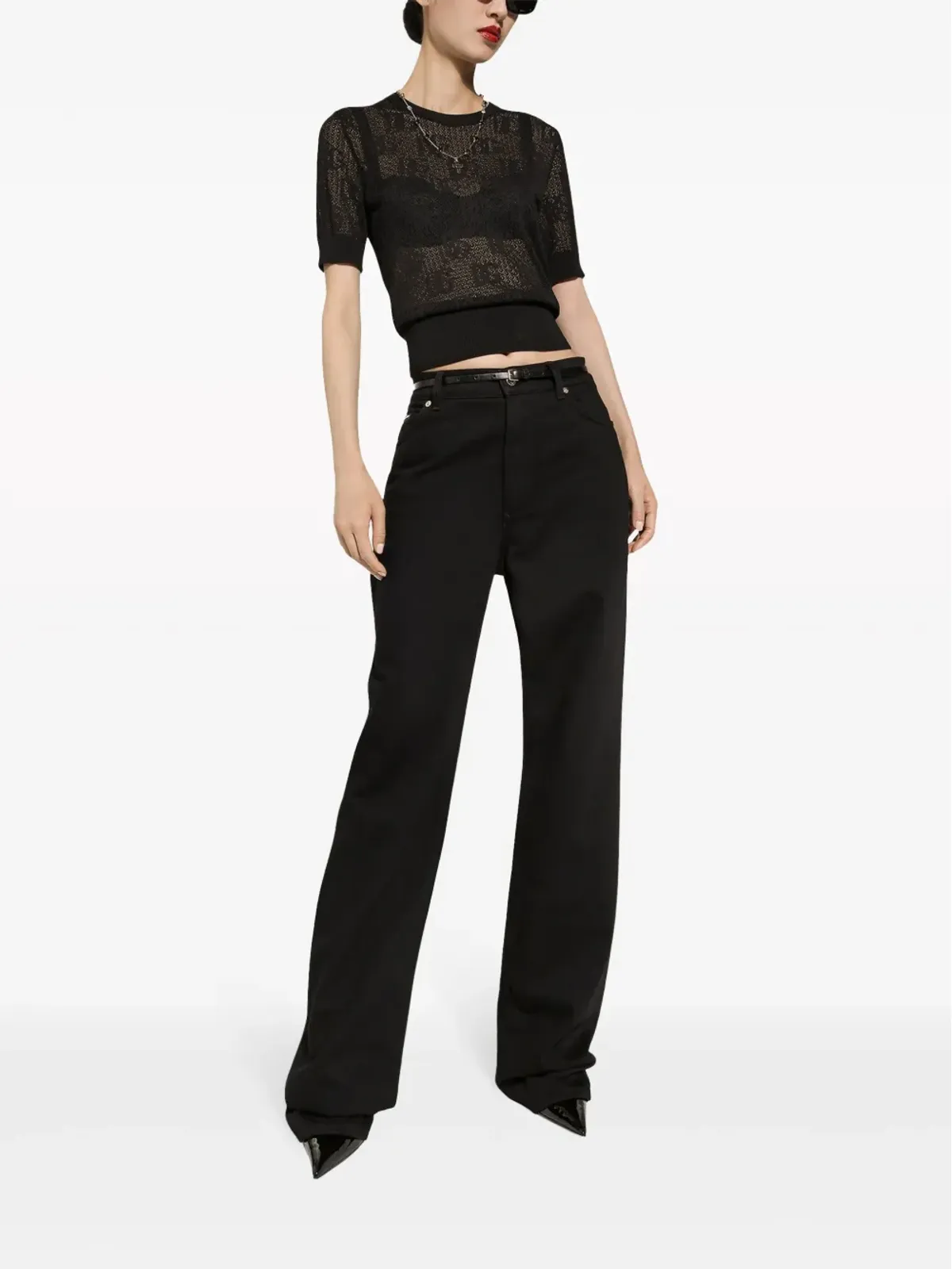 Dolce & Gabbana モノグラムジャカード ラウンドネック トップ - ブラック - 画像2