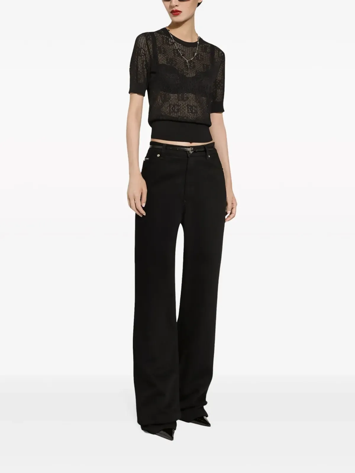 Dolce & Gabbana モノグラムジャカード ラウンドネック トップ - ブラック - 画像3