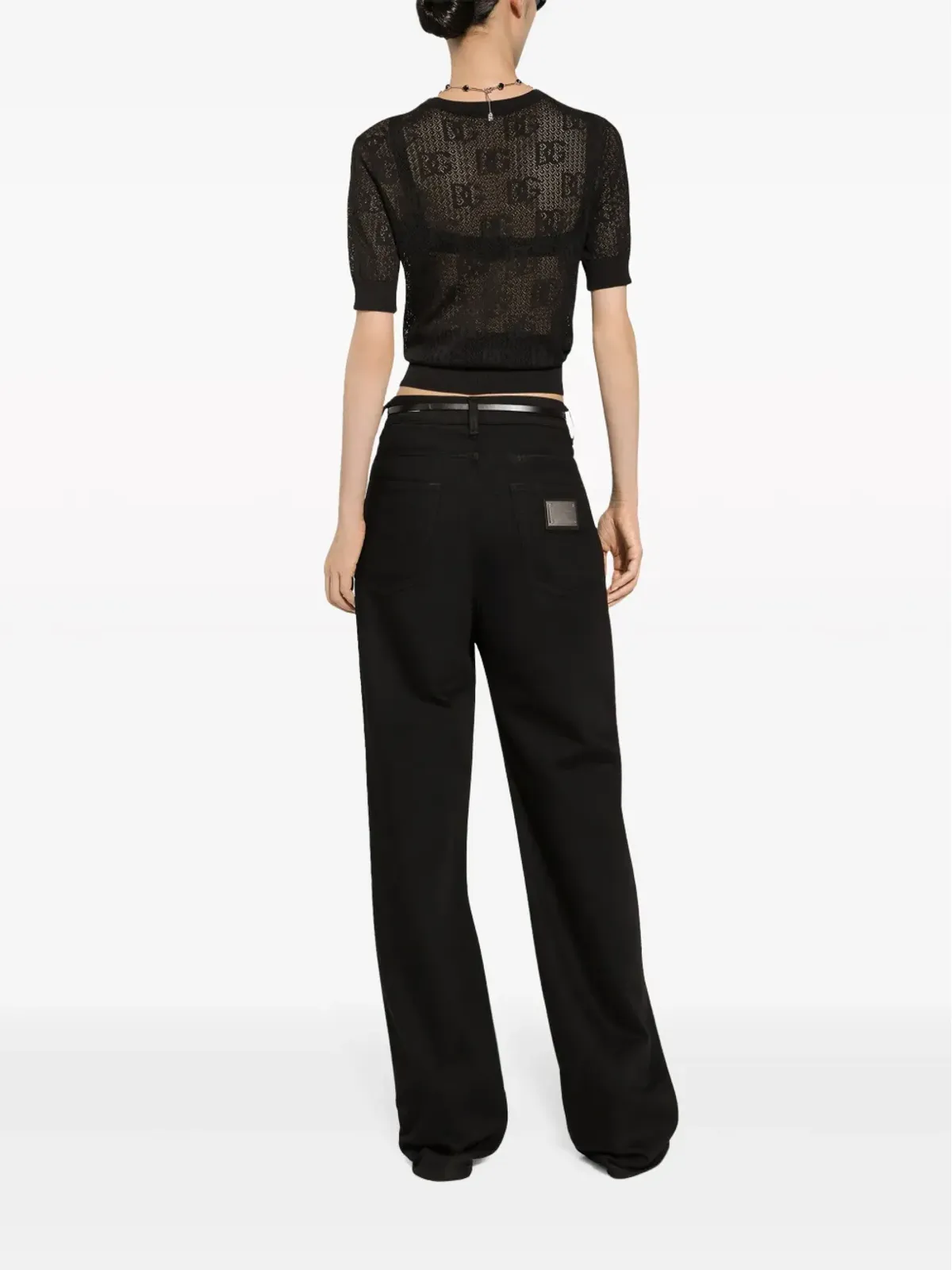 Dolce & Gabbana モノグラムジャカード ラウンドネック トップ - ブラック - 画像4