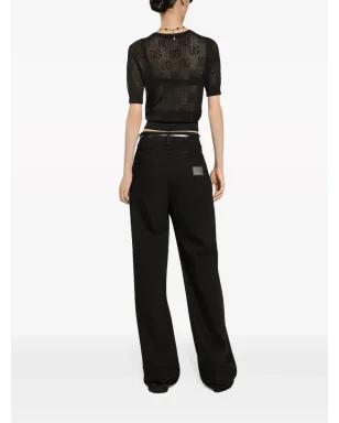 Dolce & Gabbana モノグラムジャカード ラウンドネック トップ - ブラック - サムネイル4