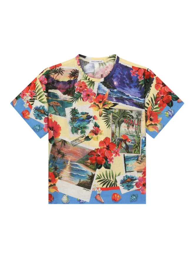 Dolce & Gabbana Kids Dolce & Gabbana Kids 花柄プリントのコットンTシャツ ブルーの商品画像