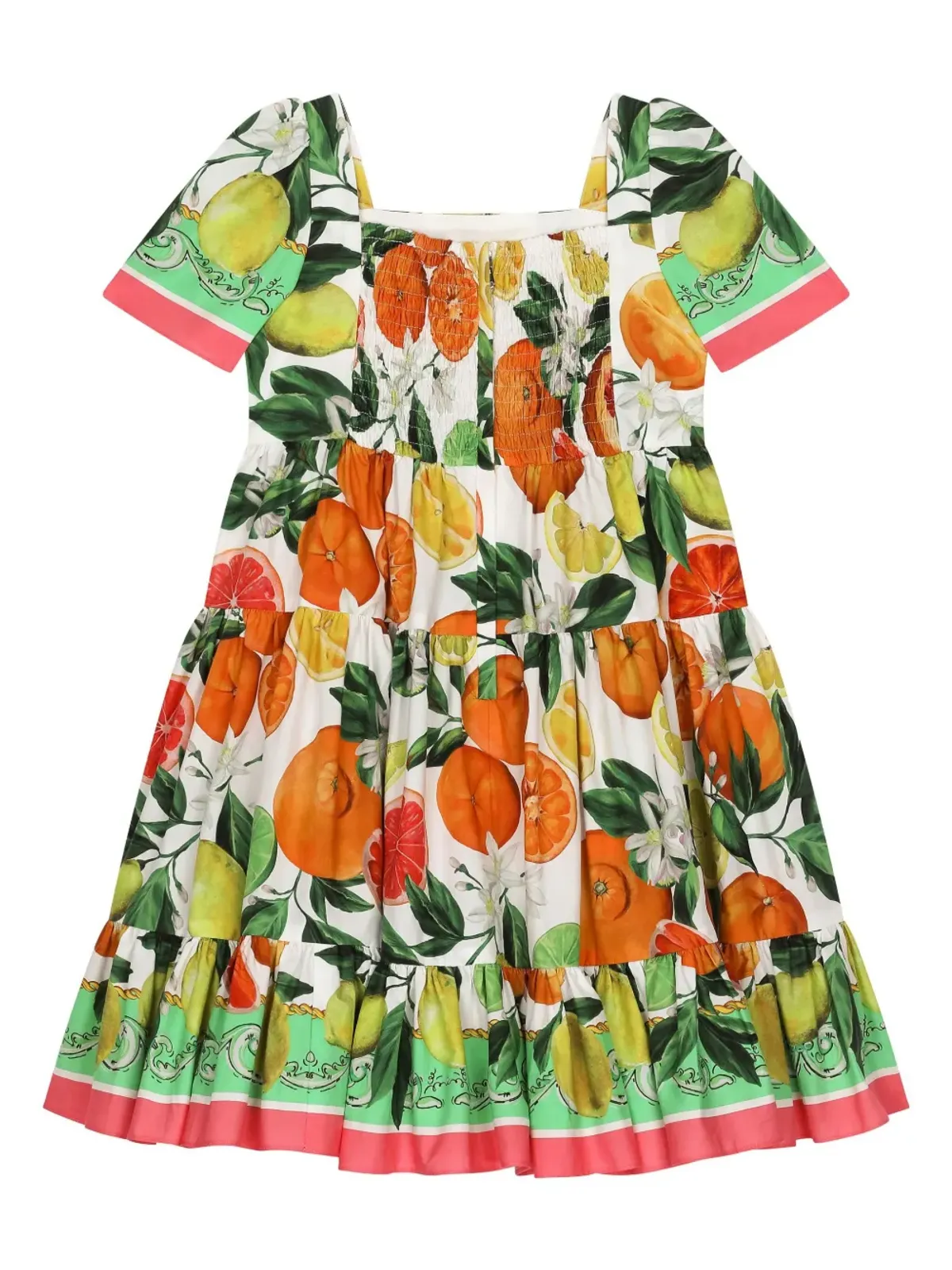 Dolce & Gabbana Kids レモン＆オレンジ柄 コットン ワンピース - 画像2