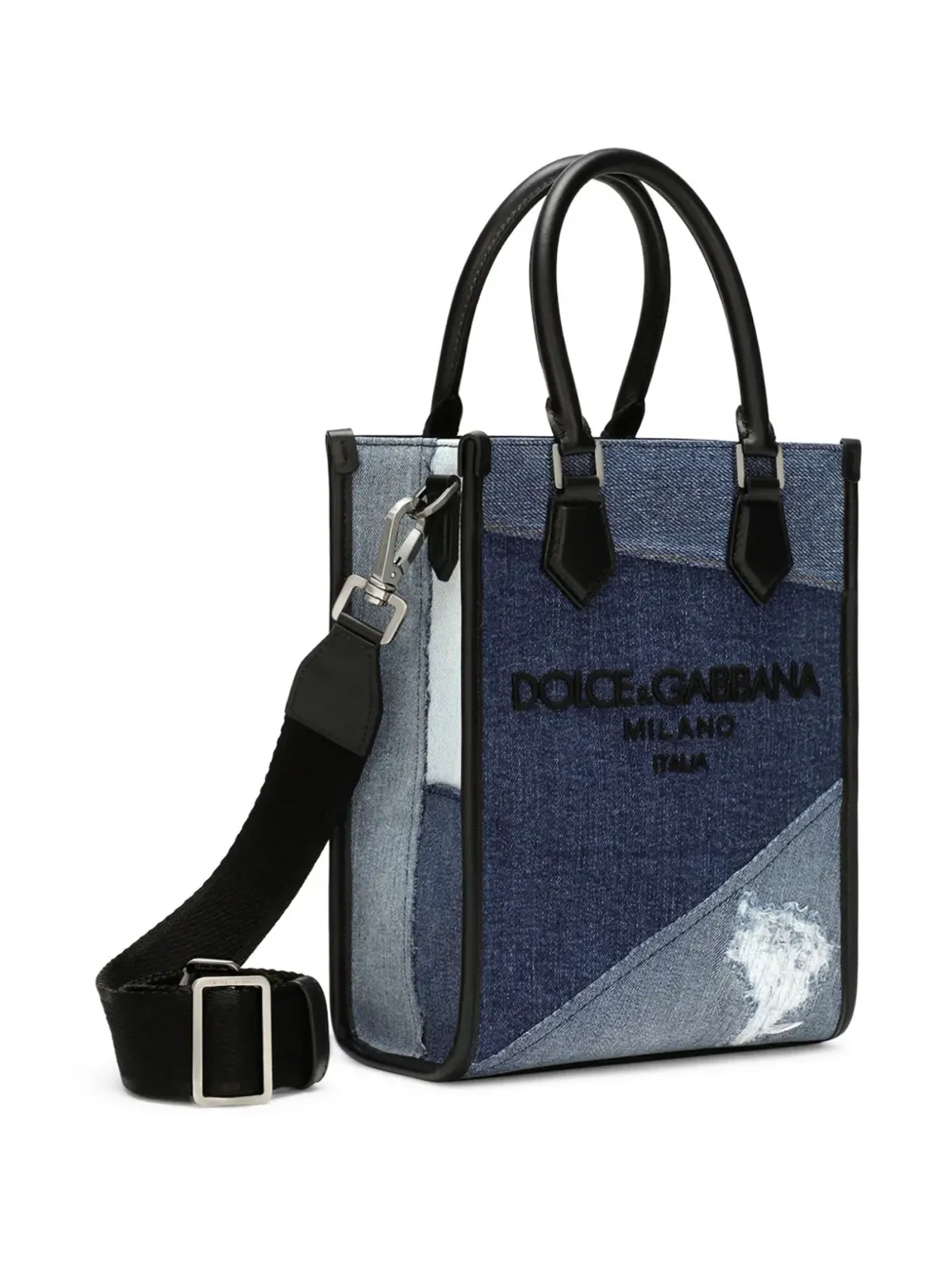 Dolce & Gabbana パッチワーク風ディテール コットン混紡 トートバッグ - ブルー - 画像3