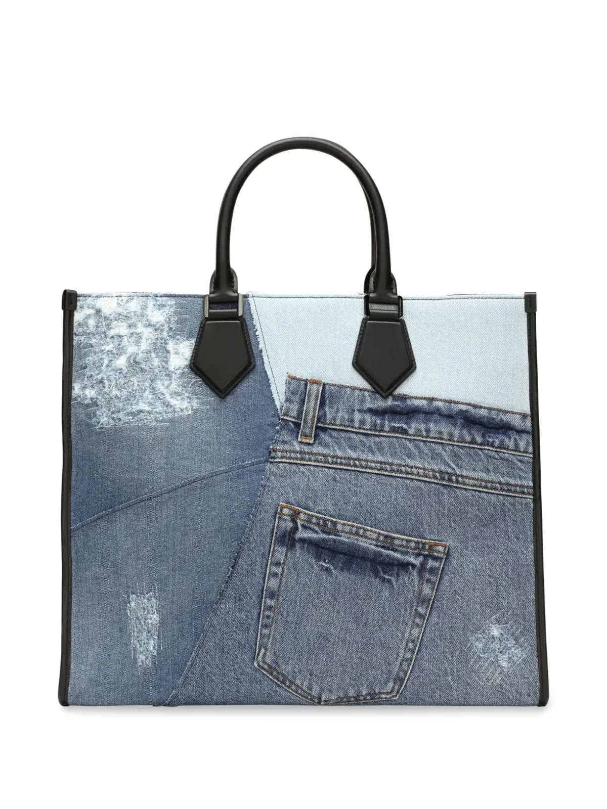 Dolce & Gabbana ロゴ刺繍 デニムパッチワーク トートバッグ - 画像2