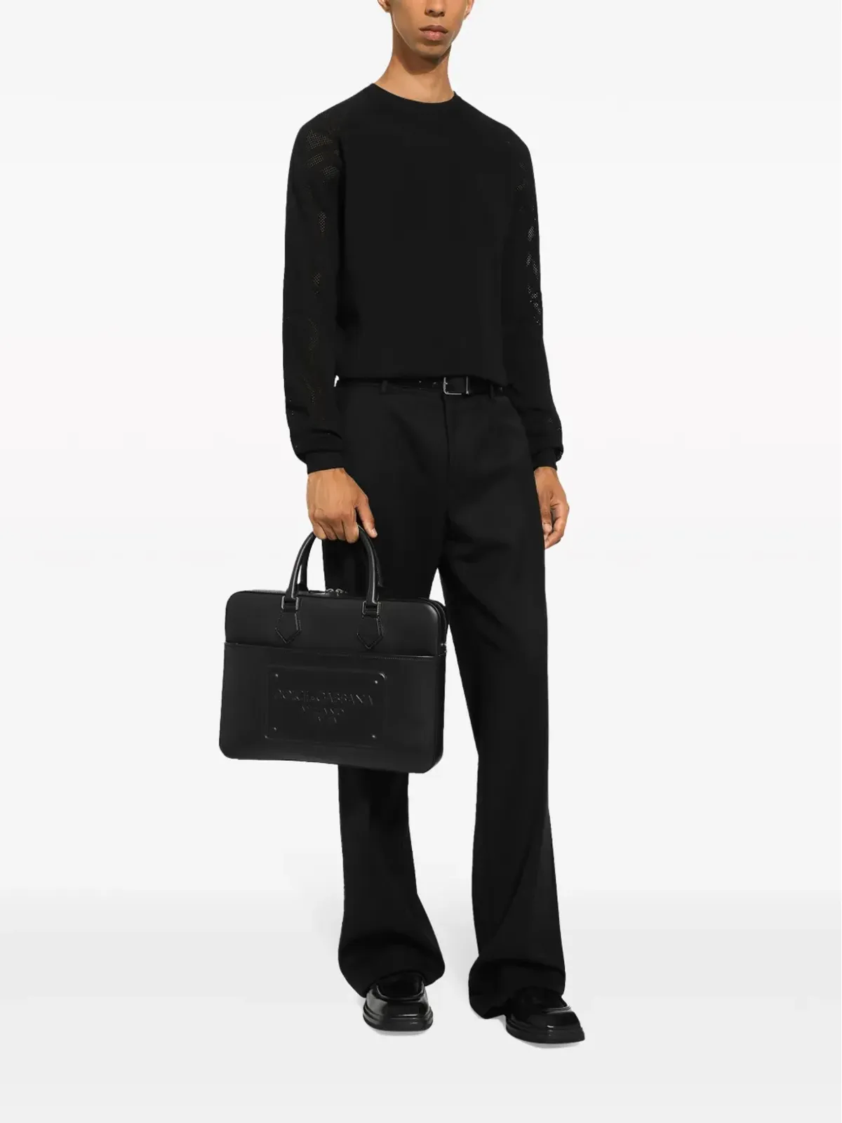 Dolce & Gabbana ロゴエンボスレザー ラップトップバッグ - ブラック - 画像2