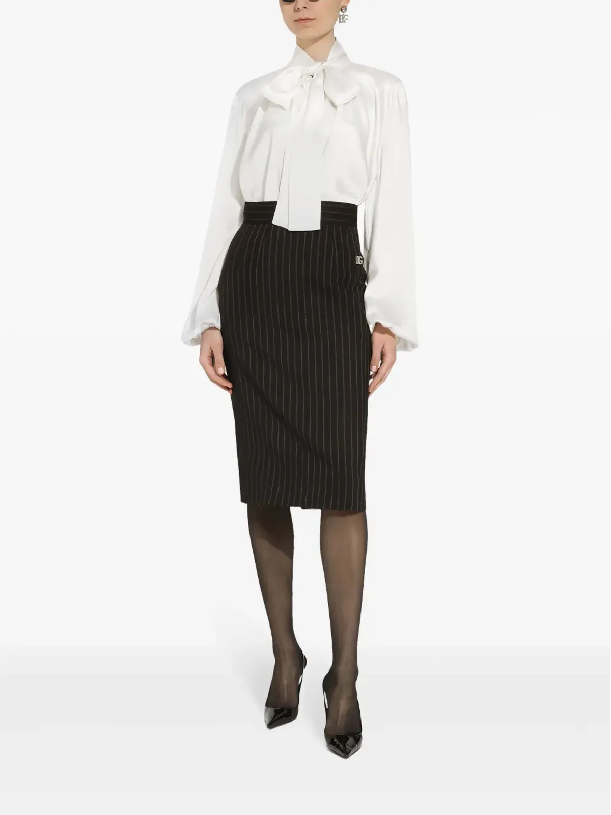 Dolce & Gabbana バージンウール混紡 ピンストライプ ミディスカート - 画像3