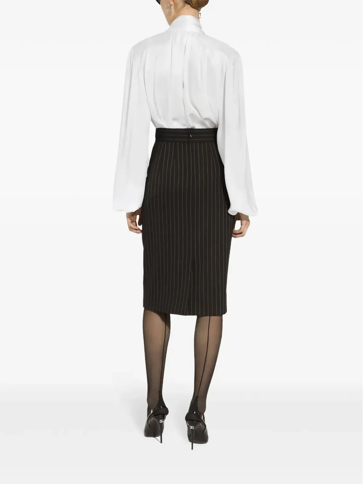 Dolce & Gabbana バージンウール混紡 ピンストライプ ミディスカート - 画像4