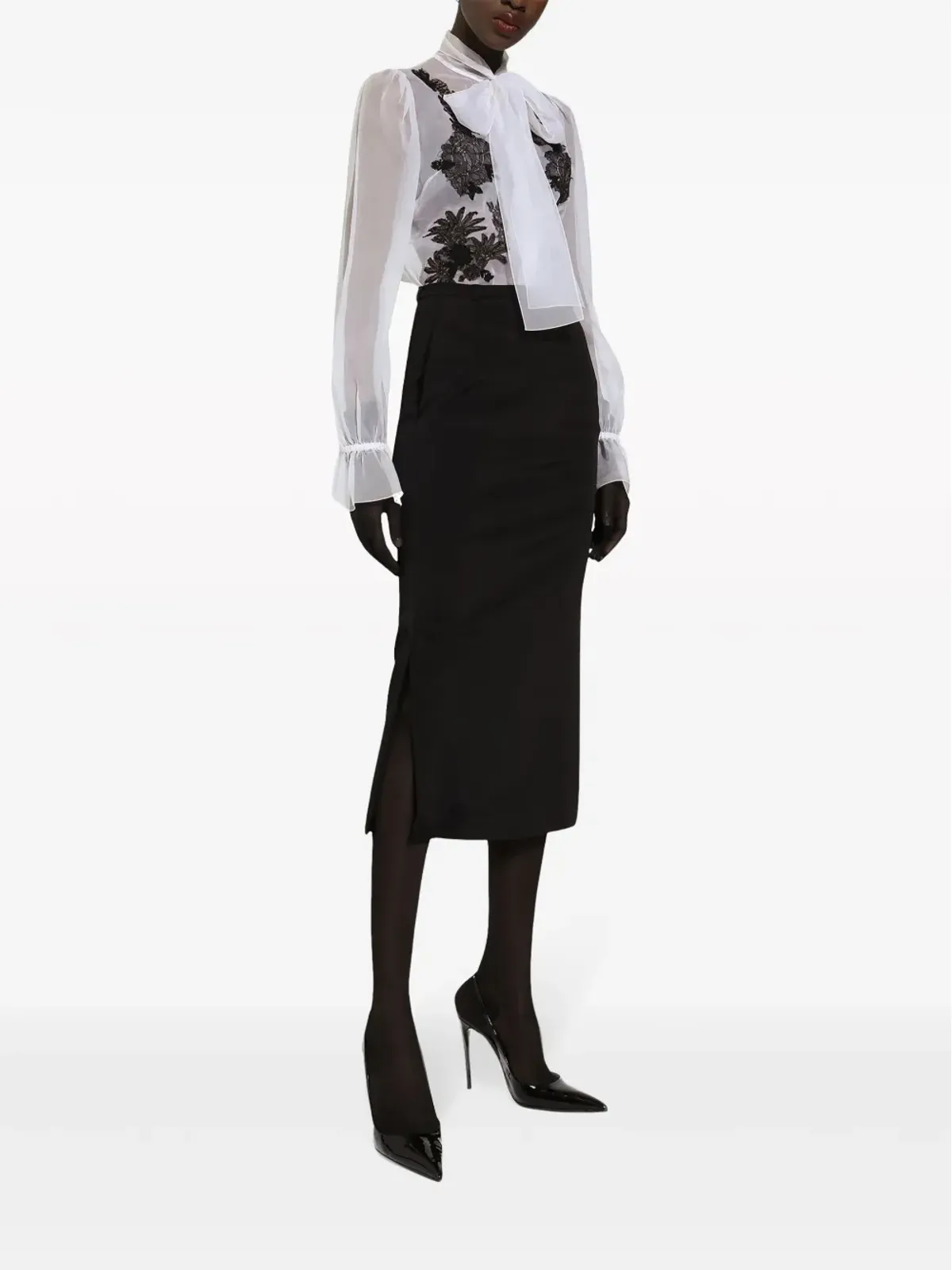 Dolce & Gabbana レースアップリケ シルク混シャツ - White - 画像2