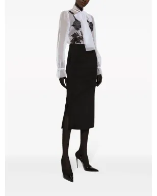 Dolce & Gabbana レースアップリケ シルク混シャツ - White - サムネイル2