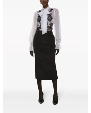 Dolce & Gabbana レースアップリケ シルク混シャツ - White - サムネイル3