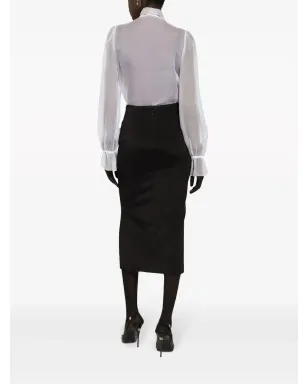 Dolce & Gabbana レースアップリケ シルク混シャツ - White - サムネイル4