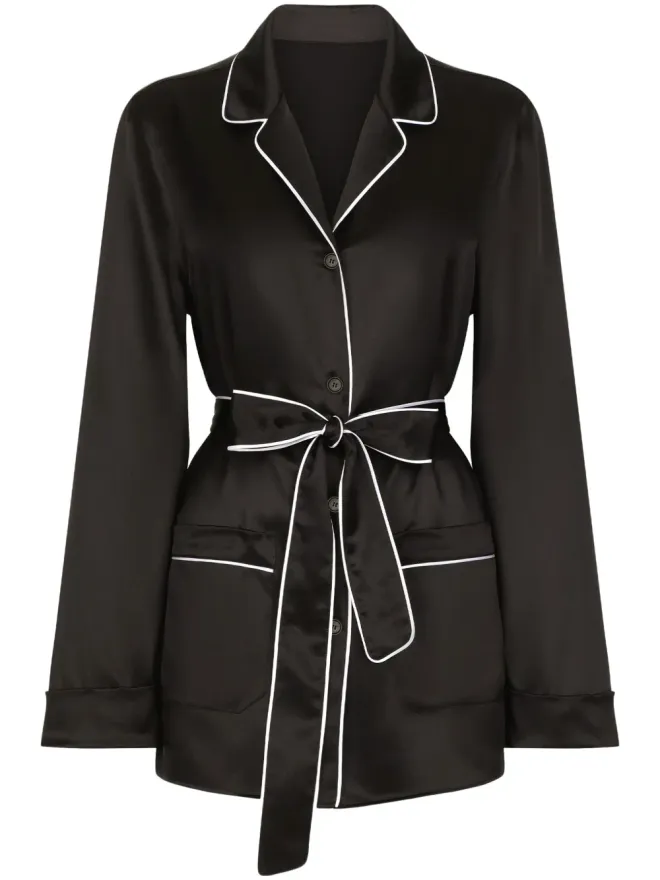 Dolce & Gabbana Dolce & Gabbana パイプドリム シルクシャツ - ブラックの商品画像