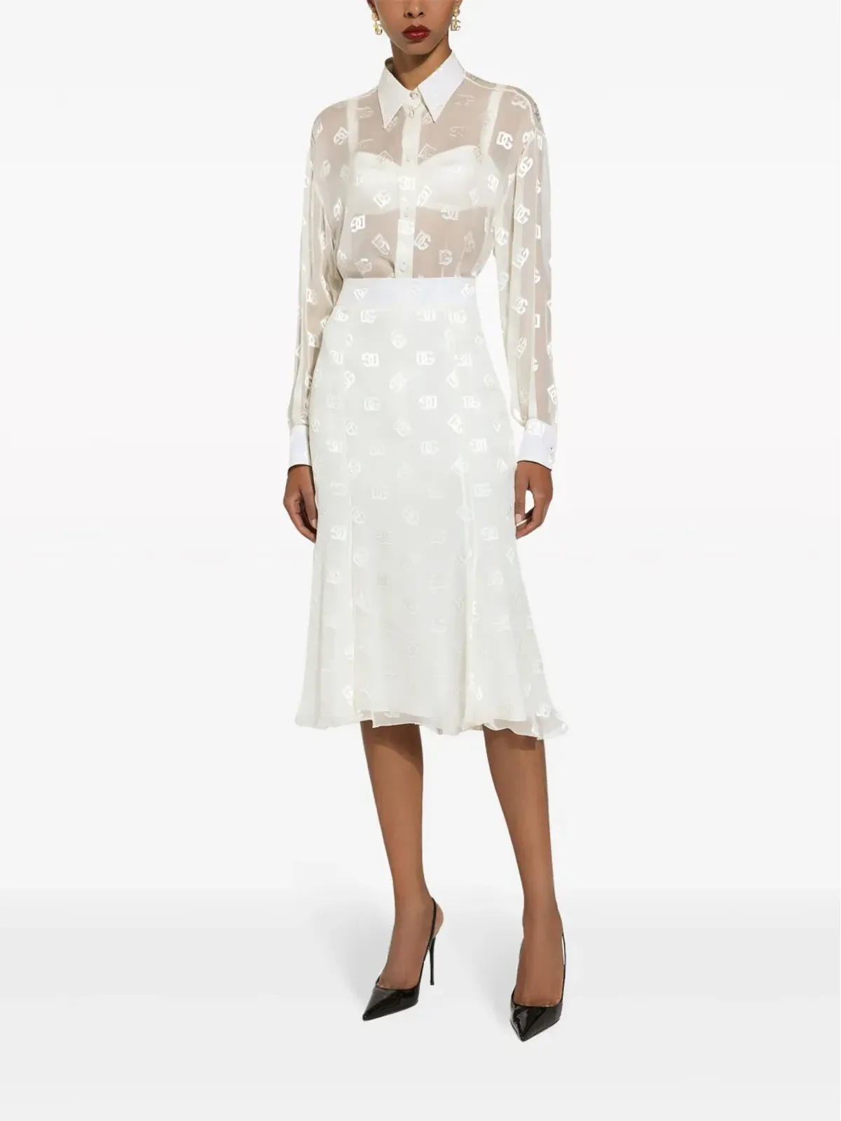 Dolce & Gabbana DG ロゴ ゴデット スカート - White - 画像3