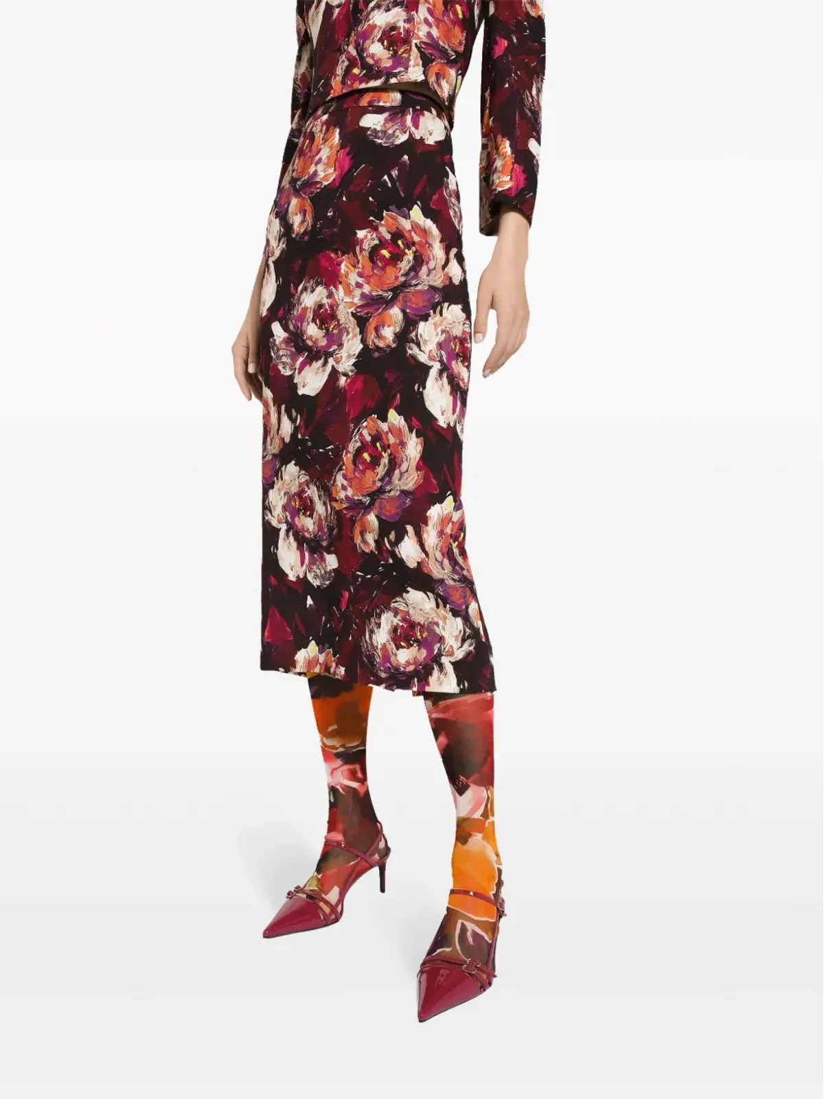 Dolce & Gabbana 牡丹プリント ペンシルスカート - レッド - 画像5