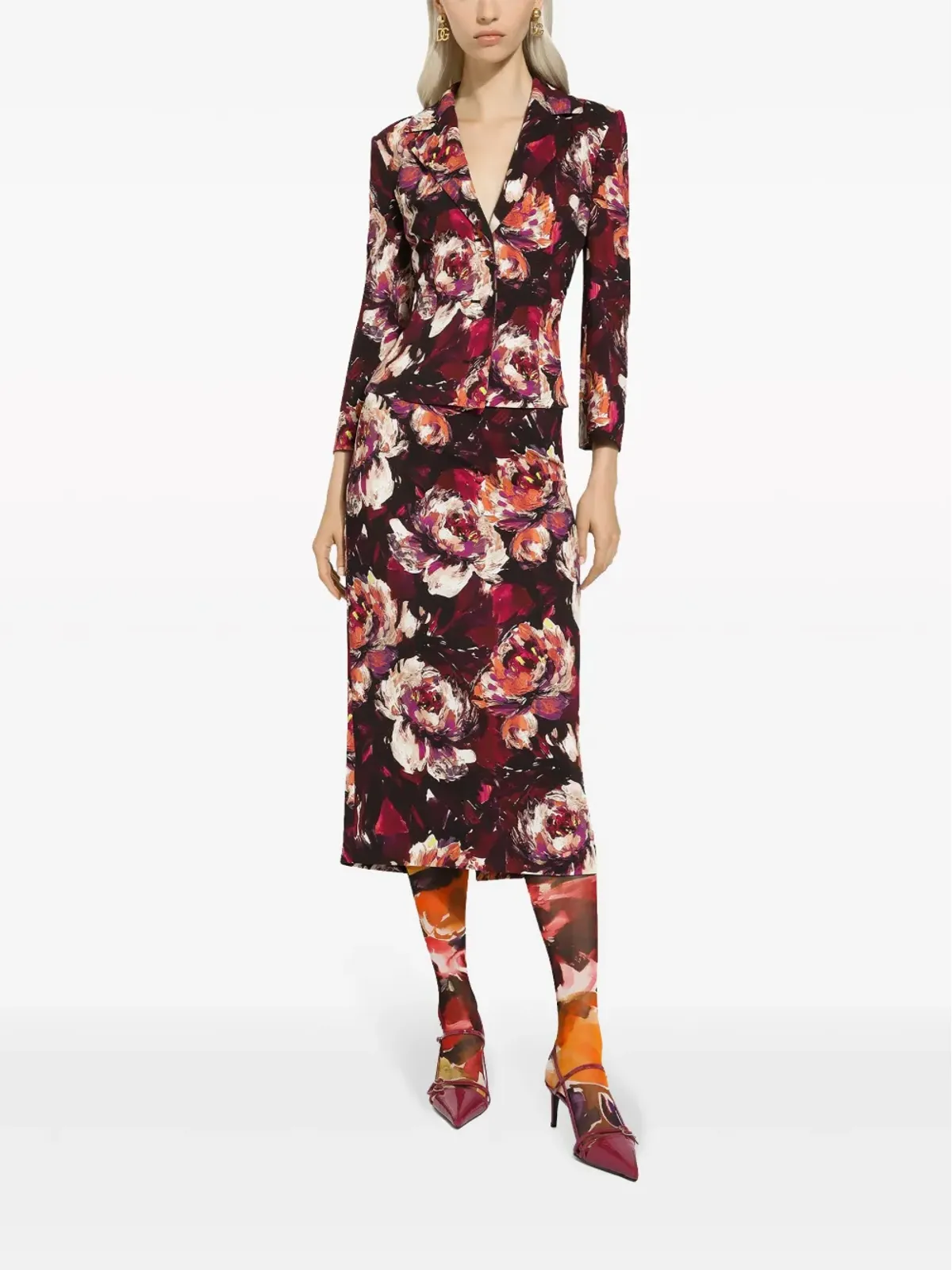 Dolce & Gabbana 牡丹プリント ペンシルスカート - レッド - 画像3