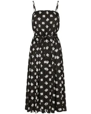 Dolce & Gabbana DGプリント プリーツ ミディドレス - ブラック - サムネイル1