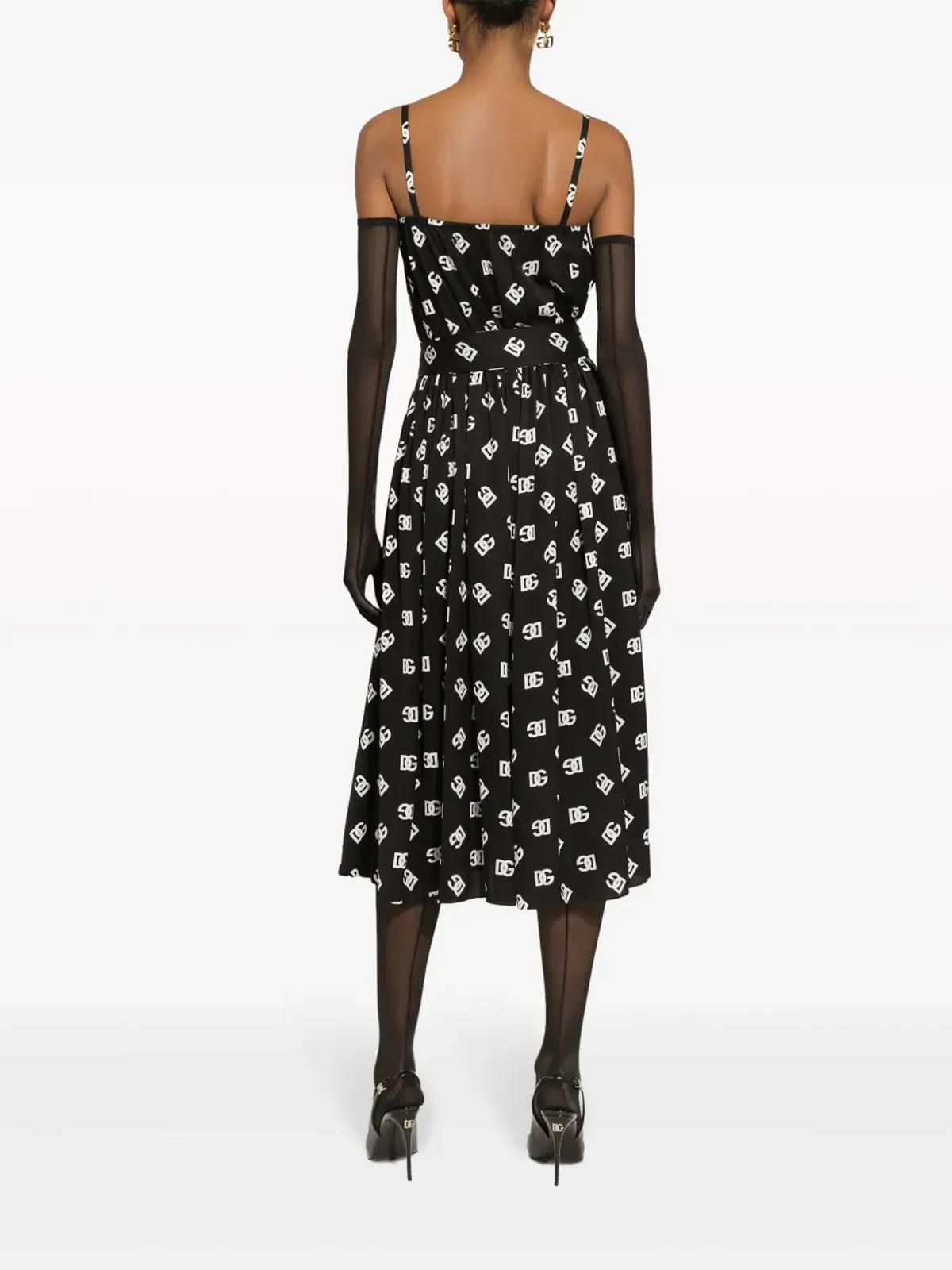 Dolce & Gabbana DGプリント プリーツ ミディドレス - ブラック - 画像4