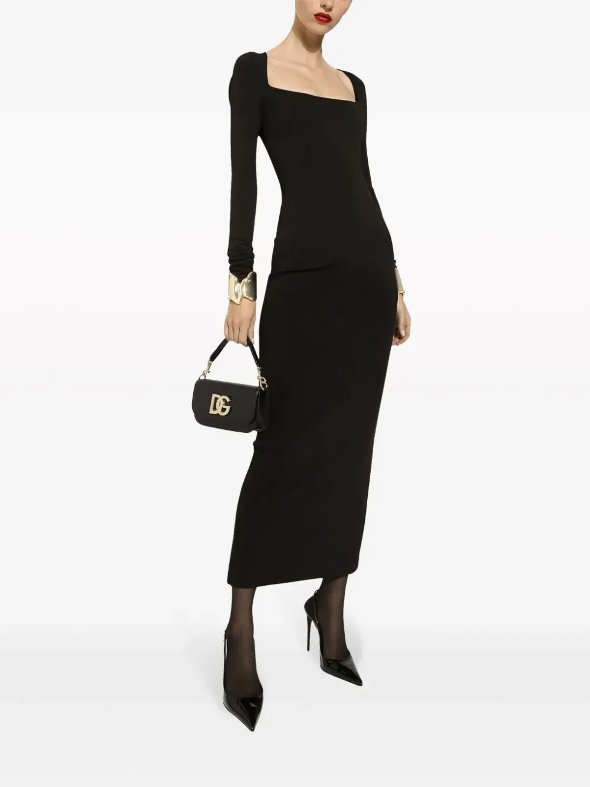 Dolce & Gabbana ロングスリーブスクエアネック ミディドレス - 画像2