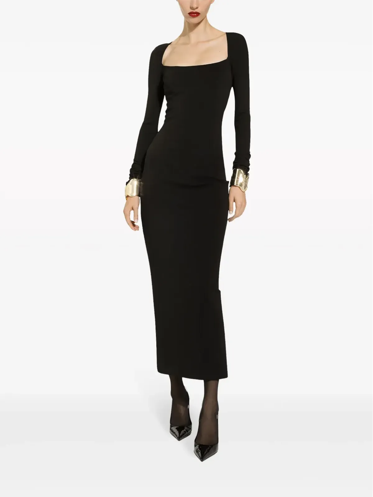 Dolce & Gabbana ロングスリーブスクエアネック ミディドレス - 画像3