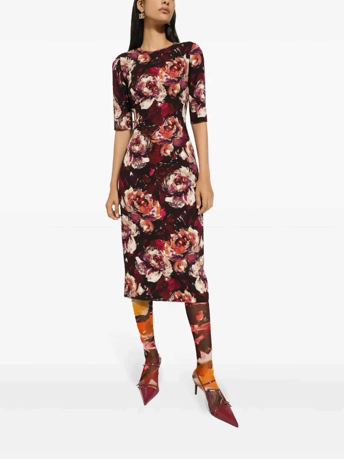 Dolce & Gabbana ピオニー柄ミディドレス - ピンク - 画像2
