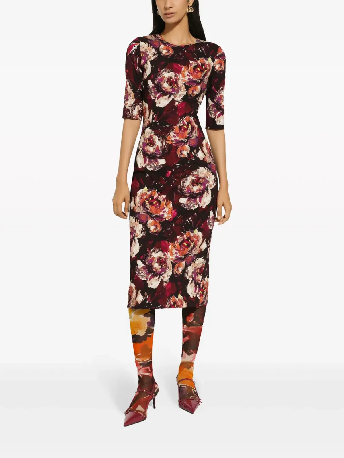 Dolce & Gabbana ピオニー柄ミディドレス - ピンク - 画像3