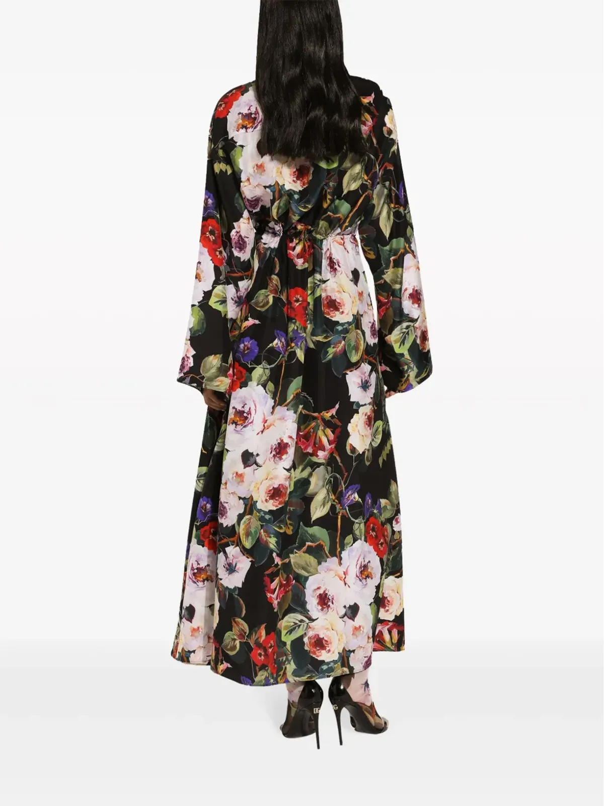Dolce & Gabbana ローズプリント シルク シャツドレス - ブラック - 画像4