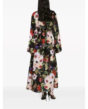 Dolce & Gabbana ローズプリント シルク シャツドレス - ブラック - サムネイル4