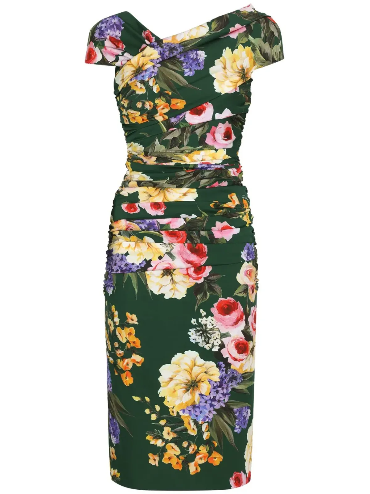 Dolce & Gabbana 花柄プリント ギャザー入りミディドレス - グリーン - 画像1
